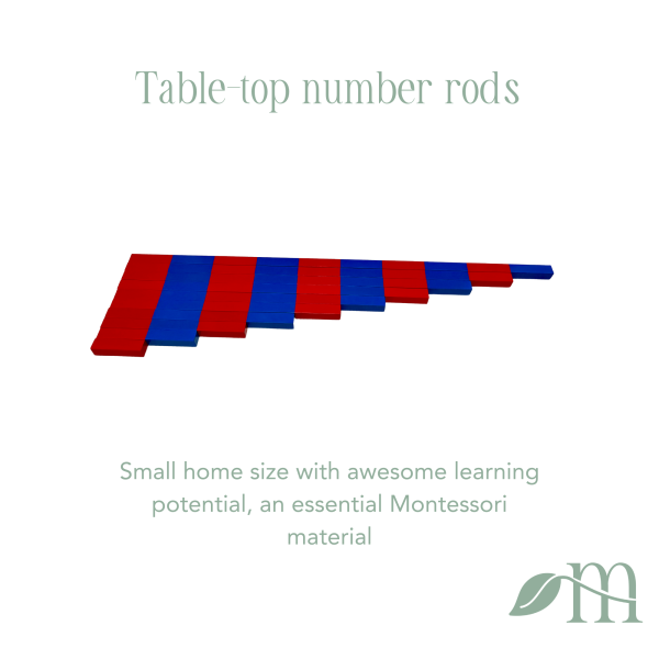 Montessori kits for three year olds showing table-top number rods