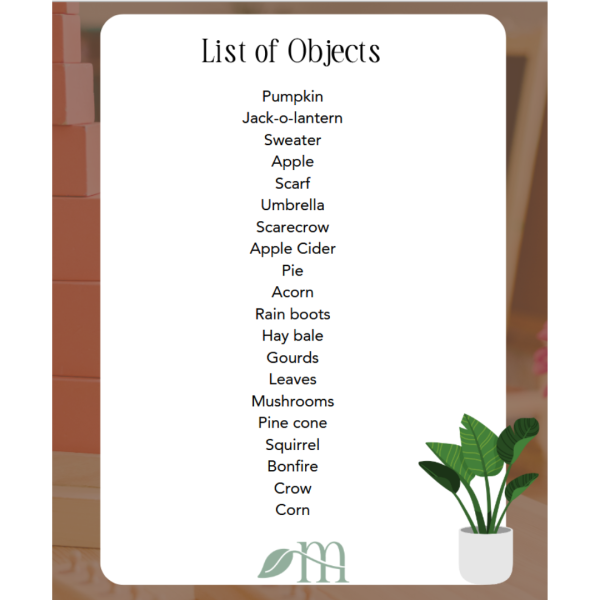 Fall object matching cards list