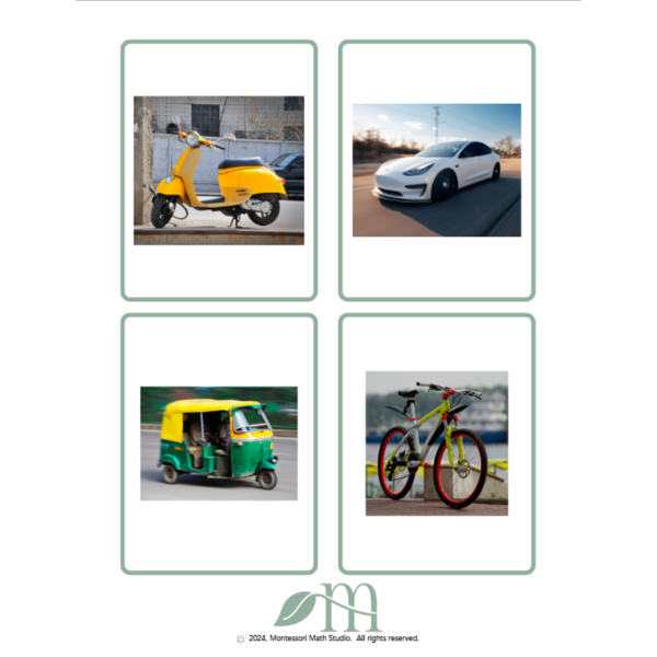 sample page of wheeled vehicle matching cards