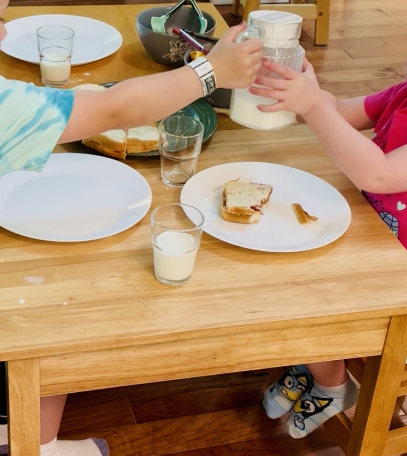 Children using Montessori Mealtime Tools to have lunch